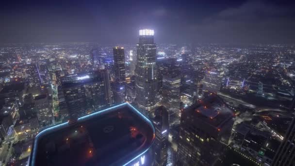 Paisaje Aéreo Colorida Ciudad Por Noche Vista Aérea Del Centro — Vídeo de stock