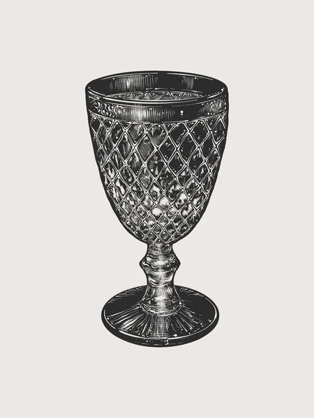 Hand-drawn sketch vintage glass wine goblet isolated on beige background. Vintage style. Vector illustration for posters and print — Wektor stockowy