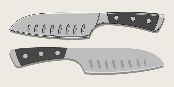 Küchenmesser in zwei Versionen isoliert auf beigem Hintergrund. Vektorillustration — Stockvektor