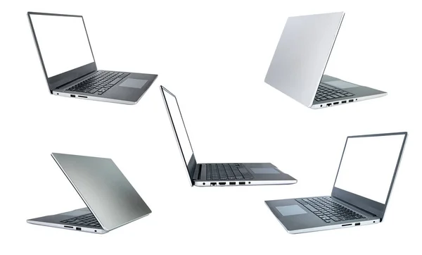 Kollekció Modern Vékony Design Laptop Üres Képernyővel Alumínium Anyag Elszigetelt Stock Kép