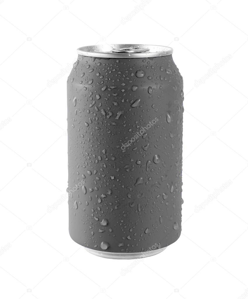 Aluminum Gray color can on a white background, Water drop on can. File contains with clipping path so easy to work.