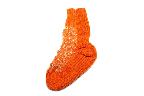 Elszigetelt fehér ba meleg kötött gyapjú zokni kötőtű — Stock Fotó