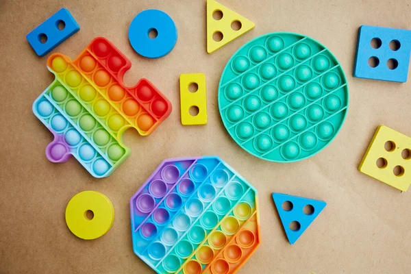 New Trendy Silicone Toy Rainbow Sensory Fidget Colorful Antistress Sensory — Stock Photo, Image