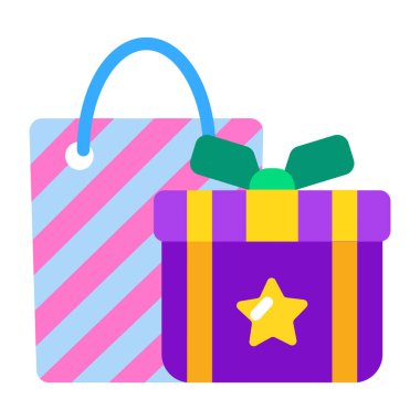 Yılbaşı hediyelerini tasvir eden düz bir simge