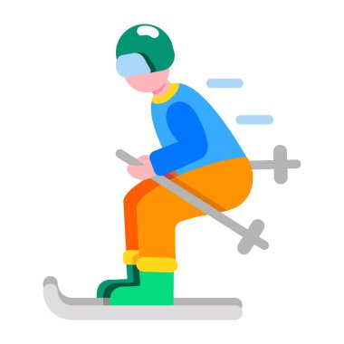 Düz stil simgesi kış kayak eğlencesini gösteriyor