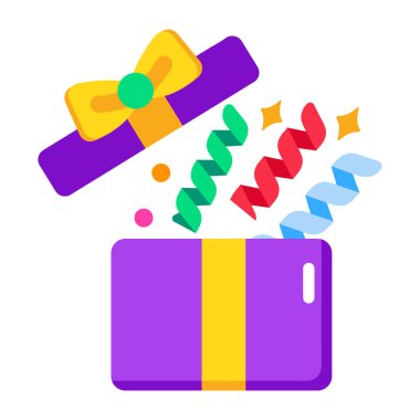 Sürpriz bir kutu tasvir eden düz biçim simgesi