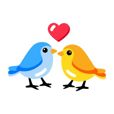 Sevimli aşk kuşlarını temsil eden düz stil simgesi