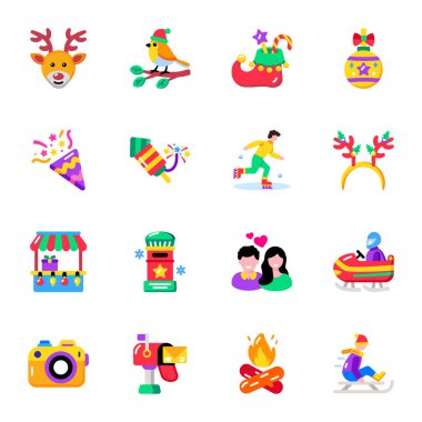 Noel Eğlence Tarzı Simgelerinin Moda Paketi 