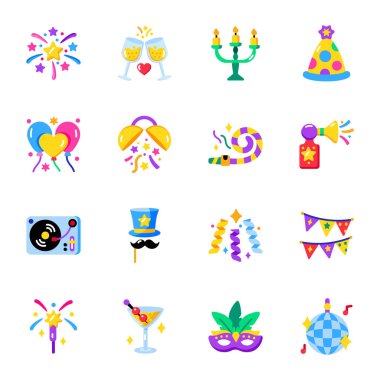 Düz Biçim Kutlama Simgelerinin Koleksiyonu