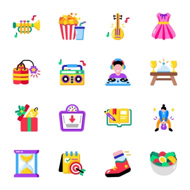 Düz Stil Parti Kutlama Simgeleri Koleksiyonu 