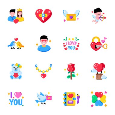 Sevgililer Günü Düz Biçim Simgeleri 