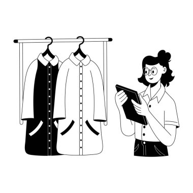 Elbise envanterini temsil eden bir çizim stili çizimi