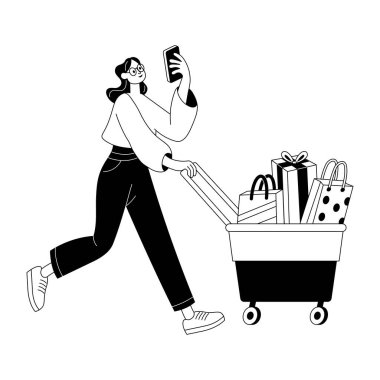 Alışverişi temsil eden bir çizim stili çizimi