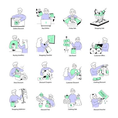 Kara Cuma İndirimli El Çizimi Mini Çizimleri 