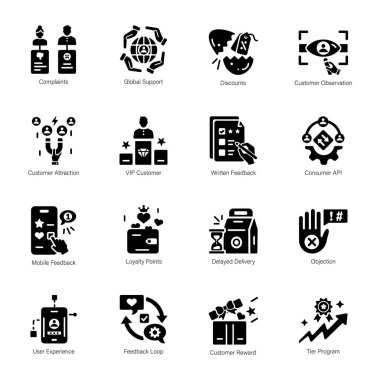 16 İstemci Davranışı Çubuğu Katı Simgeler 