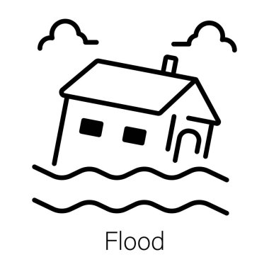 Sel felaketinin bir çizgi biçimi simgesi  