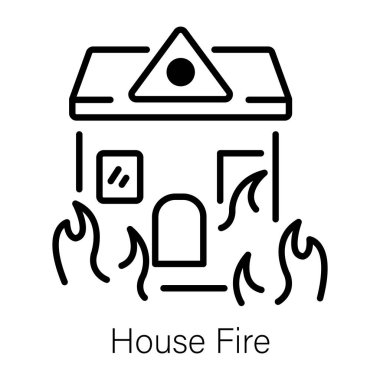 Satır biçiminde dizayn edilmiş ev yangını simgesi 