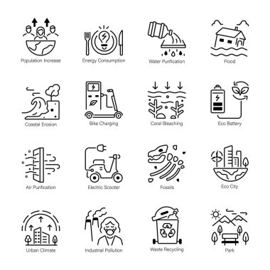 Doğal Afetler ve Sürdürülebilirlik Satırı Simgeleri Paketi 