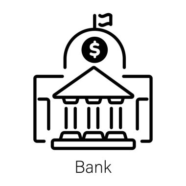 Dolar işareti olan bina banka simgesi, çizgi simgesi 