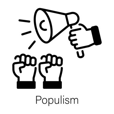 Popülizmi simgeleyen megafonlu eller, çizgi simgesi 