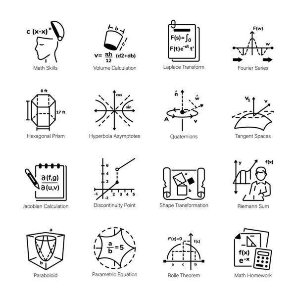 Set of Calculus and Maths Diagrams Linear Icons 