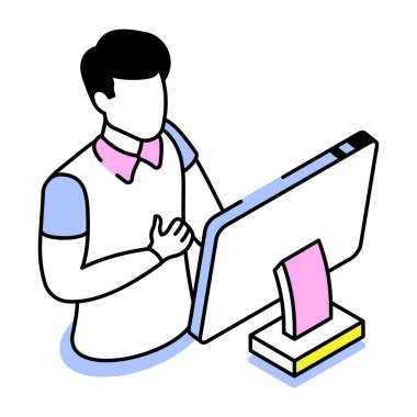 Müşteri hizmetlerini gösteren bir izometrik biçim simgesi