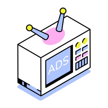 TV reklamını temsil eden bir izometrik biçim simgesi