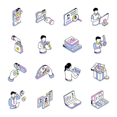 Pazarlama ve İş Isometric Biçimli Simgeler Paketi 