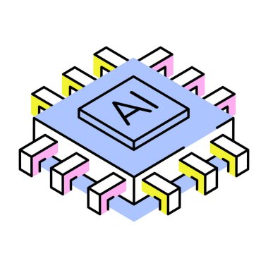 ai çipini temsil eden bir izometrik biçim simgesi