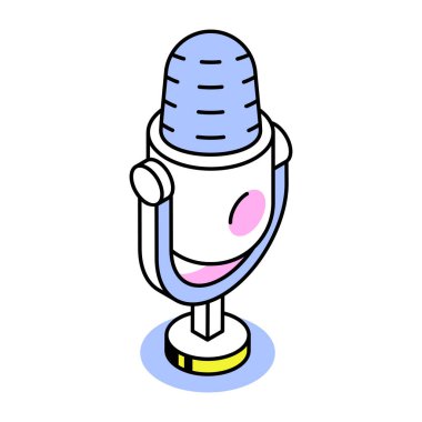 Podcast mikrofonunu temsil eden bir izometrik biçim simgesi
