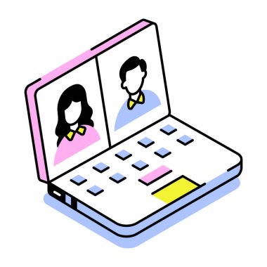 Çevrimiçi işbirliği tasvir eden bir izometrik biçim simgesi