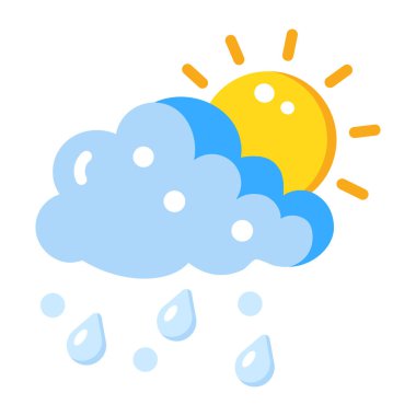 Yağmurlu bir günü gösteren düz bir biçim simgesi