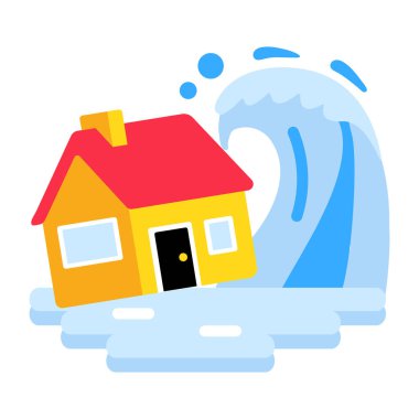 Tsunami felaketini gösteren düz bir simge