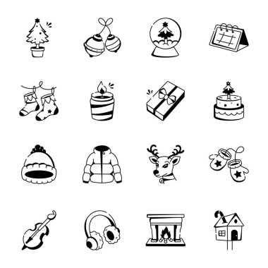 El Çizimi Noel ve Tatil Simgeleri