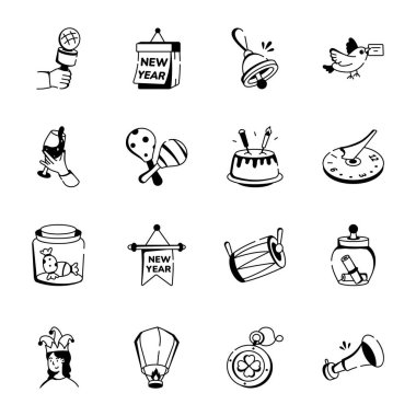 El Çizimi Yeni Yıl Simgeleri Koleksiyonu