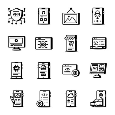 Dijital Teknoloji Taslak Biçimi Simgeleri Seti