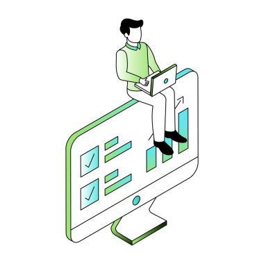 Bir proje yöneticisini gösteren izometrik biçim illüstrasyonu