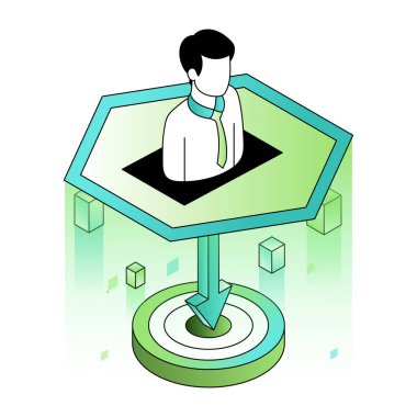 İzleyici hedeflemesini gösteren bir izometrik biçim çizimi