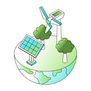 Çevresel sürdürülebilirliği gösteren bir izometrik biçim çizimi