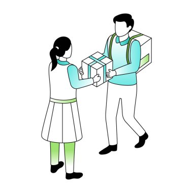 Paket dağıtımını gösteren bir izometrik biçim illüstrasyonu