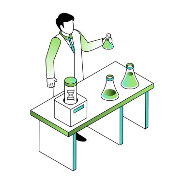 İzometrik tarzda bir kimyagerin resmedilmesi