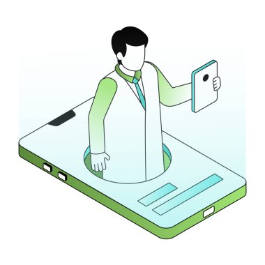 Sanal konsültasyon gösteren bir izometrik biçim illüstrasyonu