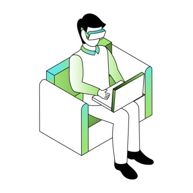 Çalışan bir vr gösteren bir izometrik biçim çizimi