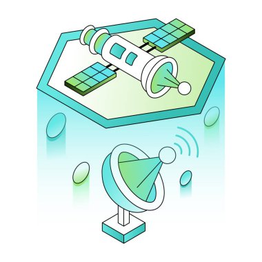 İzometrik tarzda bir uydu resmedilmiş