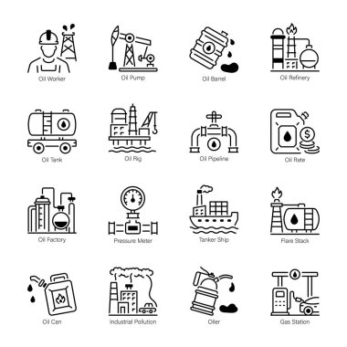 Petrol Endüstrisi Doğrusal Simgeleri Paketi