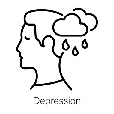 Yağmurlu bulutları olan kişi depresyonu simgeliyor, çizgi simgesi