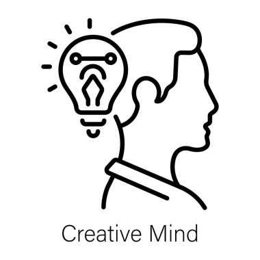 Işığa sahip olan kişi yaratıcı zihin, çizgi simgesi