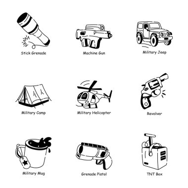 Son Savaş Silahları Kümesi Doodle Simgeleri