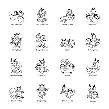 En Son Bebek Ejderha Paketi Doodle Simgeleri