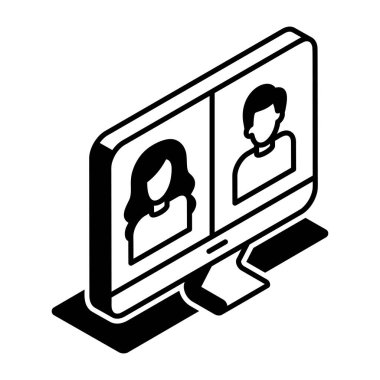 Konferans çağrısını gösteren bir izometrik biçim simgesi